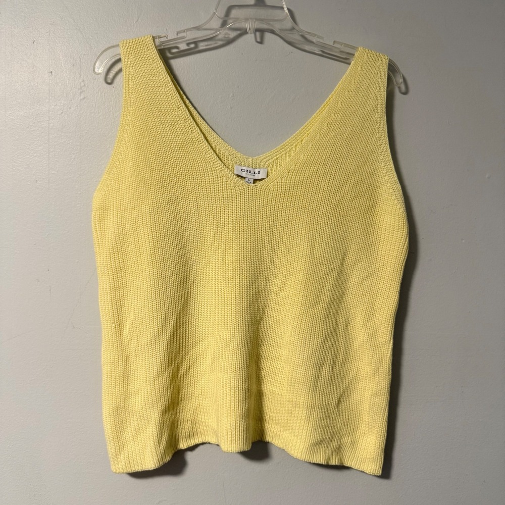 Gilli Yellow Knit V-Neck Tank Top Sleeveless Sweater UWT8138 Large